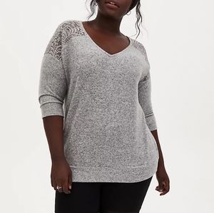 Torrid Super Soft Plush Grey Lace Dolman Sweater